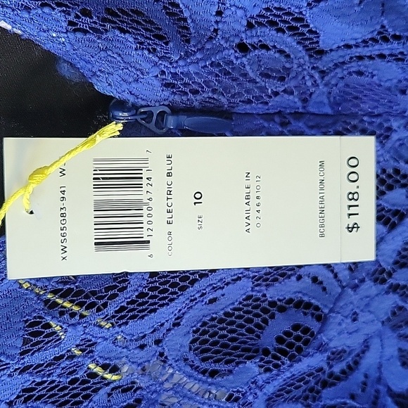 BCBGENERATION Electric Blue Lace Bodycon Mini Dress Womens 10 NWT Long Sleeve - Picture 10 of 11